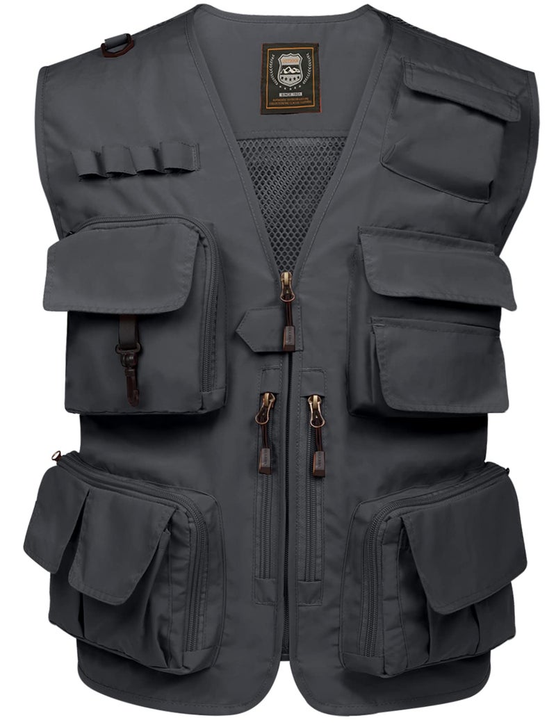 PEHMEA Men's Fishing Vest Utility Detachable Summer Vests with Pockets for Safari Travel Outdoor Work Photo Cargo Fly(Grey-S) - Image 1